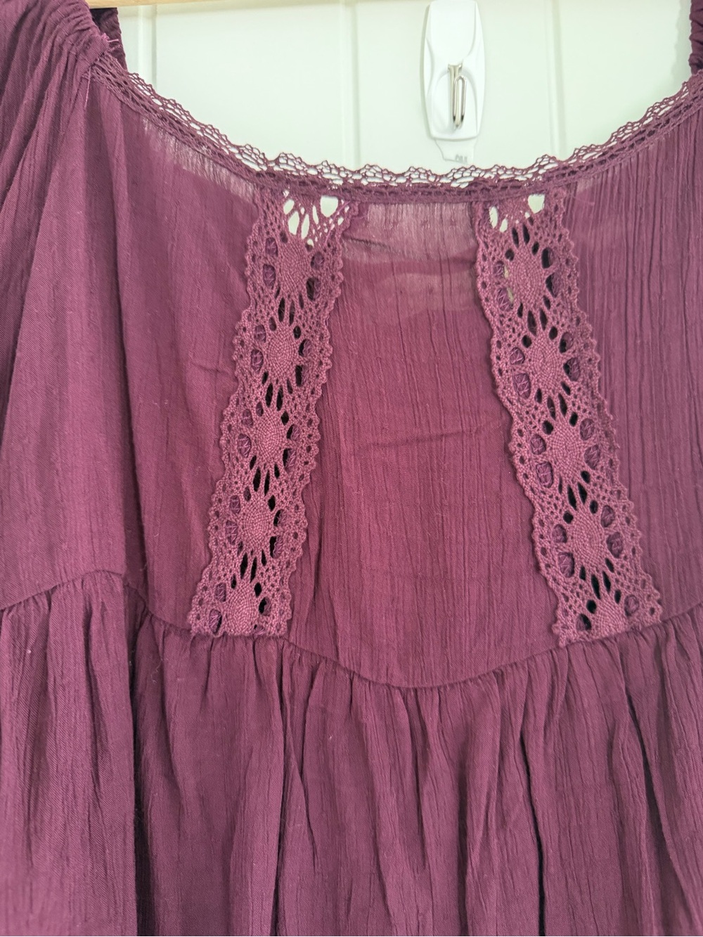 Altar'd State Plum Lace-Trim Peasant Blouse Size M Boho Chic Festival Romantic - Picture 4 of 11